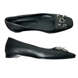 Hermes Danseuse Black Leather Ballet Flats 37 Collier de Chien